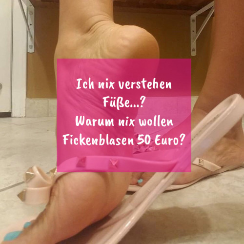 Ein paar Füße zeigen sich dem Betrachter. Ein Text darüber gibt den ironisch überzogenen Spruch einer Prostutuierten bezüglich des Preises wieder.