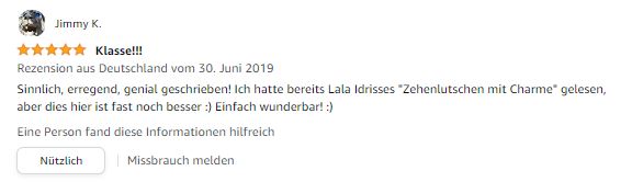 Ein begeisterter Leser nennt das Buch "Die Versteigerung" von Lala Idrisse hier: Sinnlich, erregend, genial.