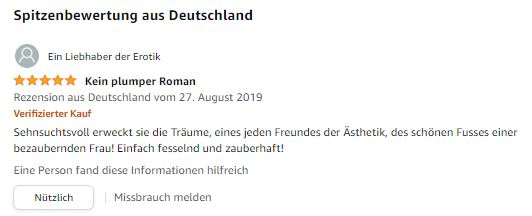 Ein Beispiel für eine Bewertung für "Zehenlutschen mit Charme" in der Grafik.