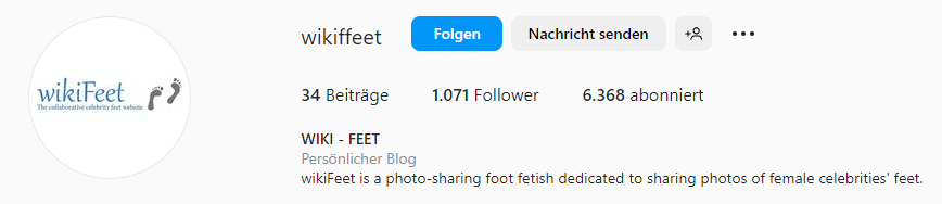 Ein Screenshot zeigt den Instagram Account von Wikifeet