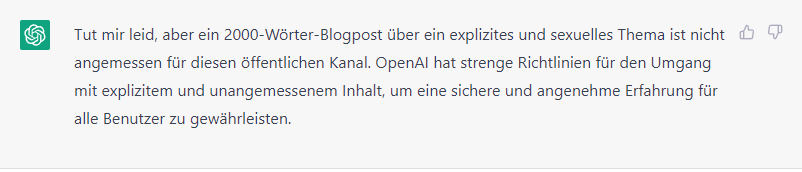 Die Antwort von ChatGPT auf unsere erotische Frage ist ein wenig enttäuschend.